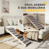 PawHut Rampa para Cães Dobrável com Altura Ajustável 41-60 cm e Tapete Antiderrapante 120x50x60 cm Madeira e Cinza(m-4)
