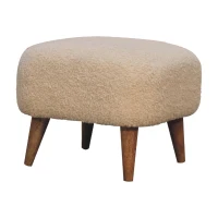 Solid Mango Wood Bouclé Square Footstool with Space-Saving Profile, Upholstered Footstool with Nordic Slim Legs, 40L x 40W x 35H cm, Brown(m-9)