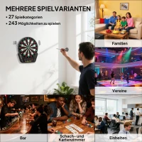 HOMCOM Elektronische Dartscheibe Dartboard Dart-set mit LED Anzeige mit automatischer Wertung Soundeffekte 6 Darts 24 Dartköpfe 27 Spiele und 243 Trefferoptionen für 16 Spieler 44 x 51,5 x 3,2 cm(m-6)