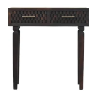 Solid Wood Arno Console Table with 2 Smooth-Gliding Drawers, Handcrafted Bedside Table with Mango Wood, 35L x 80W x 82H cm, Brown(m-2)