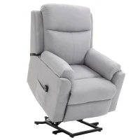HOMCOM Fauteuil releveur électrique, fauteuil relax électrique avec repose-pied, dossier inclinable, télécommande et poche latérale charge 120kg tissu aspect lin gris clair(m-1)