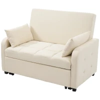 Multifunctional Folding Sofa Bed with Adjustable Backrest and 2 Cushions, Daybed Ideal for Small Flats, 127L x 75-180W x 94H cm, Off White(m-11)