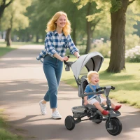 AIYAPLAY Tricycle bébé évolutif 6 en 1, tricycle enfant pliable avec poignée parentale réglable, siège pivotant 360°, gris(m-10)