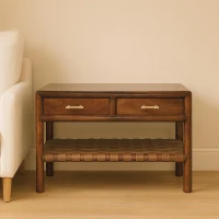 Solid Mango Wood Regency Woven Console Table with 4 Drawers, Desk for Display and Easy Organisation, 55L x 85W x 45H cm, Brown(m-1)