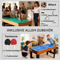 SPORTNOW 5-in-1 Multispiel-Tisch, 53 Zubehör-Teile, Tischfußball, Tischhockey , Tischtennis, Billard, Basketball, Walnuss(m-7)
