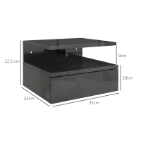 HOMCOM Conjunto de 2 Mesas de Cabeceira Flutuantes com Gaveta e Prateleira Aberta para Sala de Estar, 35x32x22,5 cm Preto Brilhante(m-3)