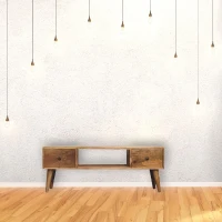 Solid Mango Wood Coffee Table with Deep Stain Finish, 2 Drawers and Open Shelf, Handcrafted Desk for Living Room, 30L x 100W x 38H cm, Brown(m-1)