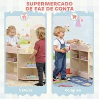 AIYAPLAY Supermercado de Brinquedo em Madeira Loja com Caixa Registadora Máquina de Venda Automática 3 Prateleiras Abertas 4 Compartimentos 90,7x60x73,8 cm Rosa(m-4)