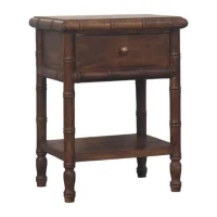 Solid Mango Wood Bedside Table with Drawer and Open Slot, Bedside Cabinet with Hand-Finished Construction, 36L x 45W x 60H cm, Brown(m-10)