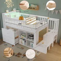 3ft Single Wooden Storage Bed with Headboard Storage and Colourful LED Strips, Single Bed with 2 Drawers, 262L x 95W x 120H cm, White(m-4)