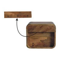 Solid Mango Wood Wall-Mounted Mini Bedside Table with Open Slot and Drawer, Space-Saving Desk with Curved Design, 25L x 30W x 25H cm, Brown(m-8)