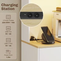 HOMCOM Credență Modernă cu Lumini, Prize USB, 2 Dulapuri și Sertar Alb(m-5)