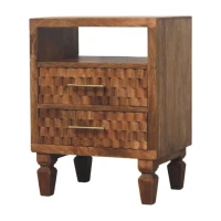 Solid Wood Bedside Cabinet with Eco‑conscious Build and Open Shelf, Bedside Table with 2 Smooth‑gliding Drawers, 35L x 45W x 60H cm, Brown(m-8)