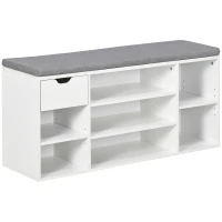 HOMCOM Banco para Sapatos com Almofada de Assento Compartimentos Abertos e Gaveta 101x29x47,5 cm Branco e Cinza(m-7)
