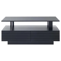 Modern Coffee Table with App-Controlled LED, 2-Drawer and Open Storage, Centre Table with USB-Powered, 100L x 50W x 42.5H cm, Black(m-2)