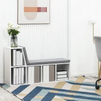 HOMCOM Bookcase Storage Shelf with Cushioned Reading Seat, Bookshelf Storage Cabinet for Study Living Room, White(m-12)