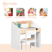 HOMCOM Set Scrivania e Sedia per Bambini con Cassetto e Scaffale, Bordi Arrotondati, Età 6-10 Anni, Bianco e Legno(m-5)