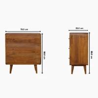 Solid Mango Wood Curved Chest with 3 Drawers, Handcrafted Sustainable Design, Nightstand with Clear Natural Finish, 35L x 70W x 80H cm, Brown(m-3)