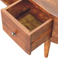 Round Solid Mango Wood Media Unit with 2 Smooth-Gliding Drawers and Open Shelf, Stand for TV and Media, 30L x 100W x 37H cm, Brown(m-4)