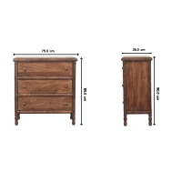 Solid Mango Wood 3-Drawer Chest with Turned Spindle Legs, Bedside Cabinet with Generous Organisation Drawers, 36L x 75W x 80H cm, Brown(m-3)