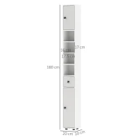 kleankin 180cm Tall Bathroom Cabinet, Slim Bathroom Storage Cabinet with 4 Open Shelves, 2 Door Cupboards and Adjustable Shelves, White(m-3)