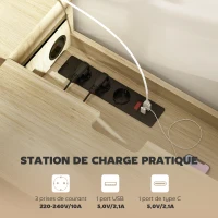 HOMCOM Meuble TV suspendu meuble télé pour téléviseur 50 pouces tiroir étagères passe-câbles 120x24x22,4cm effet bois naturel(m-4)