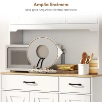HOMCOM Alacena de Cocina con 6 Puertas Encimera para Microondas 2 Cajones Estantes Ajustables Orificio para Cable Blanco(m-5)