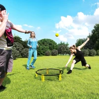 SPORTNOW Roundnet Set Spieleset mit Spielnetz 3 Bällen Tragetasche Ballpumpe Blinngoball Set Ø92 x 20 cm Gelb(m-2)