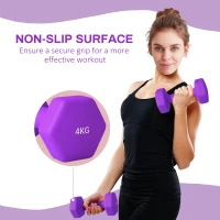 SPORTNOW 2 x 4kg Hexagonal Dumbbells Weights Set with Non-Slip Grip for Home Gym Workout, Purple(m-6)