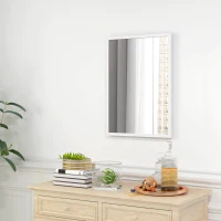 HOMCOM Miroir mural rectangulaire 50 x 70 cm, cadre en bois blanc, idéal pour la salle de bain, salon ou chambre(m-10)