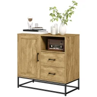 HOMCOM Aparador de Arrumação para Sala com 2 Gavetas Compartimento Aberto e Prateleira Ajustável 80x40x78 cm Natural(m-8)