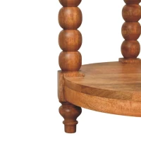 Solid Wood Barley Twist Round Side Table with Acid-wash Distressed Look, Coffee Table with Open Slot Storage, 45L x 45W x 55H cm, Brown(m-6)