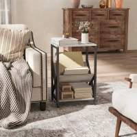 HOMCOM Mesa de Apoio Estreita Mesa Lateral com Armazenamento em 3 Níveis Porta-Revistas em V Estrutura em Aço 40x30x61cm Cinza Escuro(m-5)