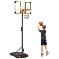 SPORTNOW Tabela de Basquetebol com Altura Ajustável 178-208 cm Rodas Base Recarregável para Exterior 75x56x210-240 cm Amarelo e Preto(m-10)