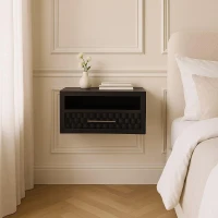 Solid Wood Wall-Mounted Nightstand with Shelf for Space-saving Storage, Hand-finished Floating Unit with Drawer, 32L x 45W x 25H cm, Brown(m-1)