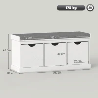 HOMCOM Three-Drawer Shoe Bench, with Seat - White(m-3)