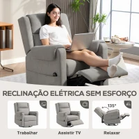 HOMCOM Poltrona Relax Reclinável Elétrica Giratória e Basculante com Apoio para os Pés Ajustável Controlo Remoto 86x89x99 cm Cinzento Claro(m-4)