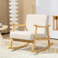 HOMCOM Fauteuil à bascule rocking chair assise rembourrée avec pieds en bois - dim. 66l x 92P x 78H cm, beige(m-10)
