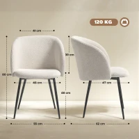 HOMCOM Lot de 2 chaises de salle à manger avec dossier en tissu effet laine boucleé pieds en acier 55 x 62 x 80 cm beige noir(m-3)