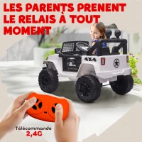 HOMCOM Voiture électrique Enfant Propulsion arrière 12 V 5 Km/h Max. télécommande Incluse Effets Lumineux sonores dim. 100L x 65l x 72H cm Blanc(m-5)