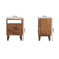 Solid Wood Bedside Cabinet with Eco‑conscious Build and Open Shelf, Bedside Table with 2 Smooth‑gliding Drawers, 35L x 45W x 60H cm, Brown(m-3)