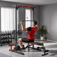 SPORTNOW Cable Crossover Machine, Multi-Function Power Rack with Pull Up Bar, Lat Pull Down System, Squat Rack, Barbell Bar(m-2)