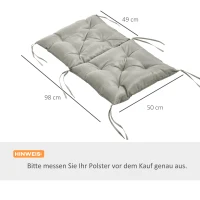 Outsunny Lot de 2 coussins, 98 x 50 cm coussins de chaise avec liens, housse en tissu, 8cm d'épaisseur Gris clair(m-3)