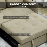 HOMCOM Loveseat Sofa Bed, Convertible Bed Settee with 2 Cushions, Side Pockets for Living Room, Light Brown(m-6)