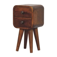 Solid Mango Wood Mini Curved Bedside Cabinet with 2 Smooth-gliding Drawers, Table with Slim Nordic Legs, 20L x 20W x 40H cm, Brown(m-6)