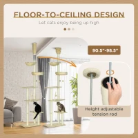 PawHut 230-250cm Floor-to-Ceiling Climbing Cat Tree Tower - Beige(m-5)
