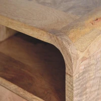 Solid Mango Wood Wall-Mounted Mini Bedside Table with Open Slot and Drawer, Space-Saving Desk with Curved Design, 25L x 30W x 25H cm, Brown(m-4)