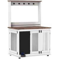 PawHut Hundebox mit Aufbewahrungsregal für Spielzeug, Haken für Leinen, Schreibtafel, Radiergummi, für große Hunde, Weiß(m-1)