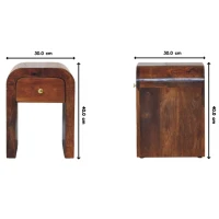 Solid Wood Mini Darcy Nightstand with Curved Edges, Spacious Drawer, Hand-finished Bedside Cabinet for Living Room, 30L x 30W x 40H cm, Dark Brown(m-3)