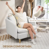 HOMCOM Fotoliu Modern pentru Living din Țesătură cu Șezut Larg și Gros, Crem(m-5)